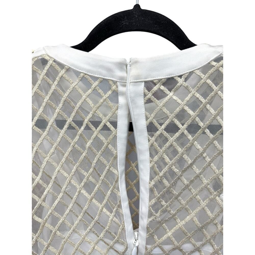 BEBE IVORY METALLIC EMBROIDERED MESH LACE UP DRESS KNEE LENGTH sz 8 - Picture 10 of 16